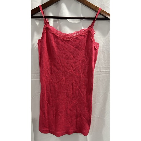 Faded Glory Pink Y2K Cami Tank Top Lace Trim Ribbed Fairy Grunge Milkmaid Small - Picture 2 of 9